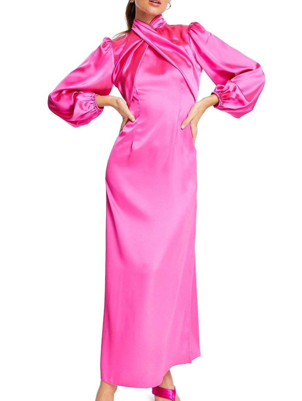 NWT Asos Long Sleeve Satin Maxi Dress
